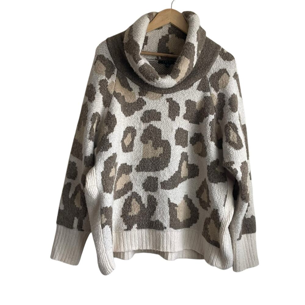 Cyrus Women Sweater XL Animal Print Cowl Neck Warm Cozy Casual Oversized Boxy